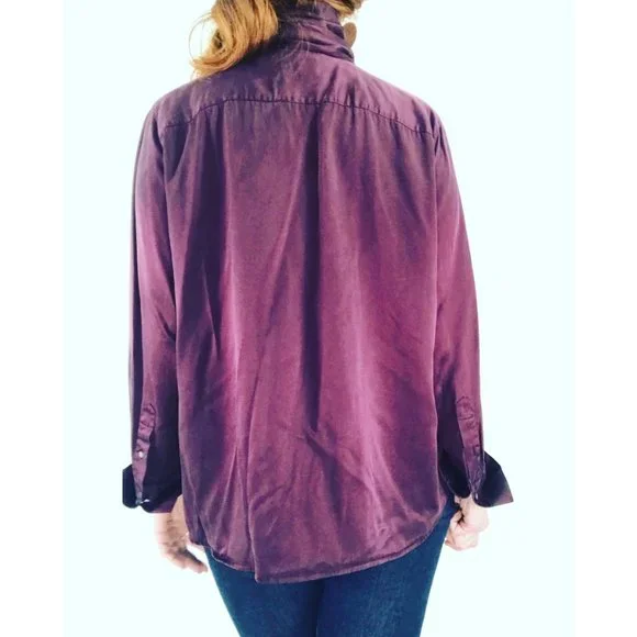 90's Vintage Ralph Lauren Eggplant Purple Silk Pussybow Button Up Blouse - Picture 4 of 12